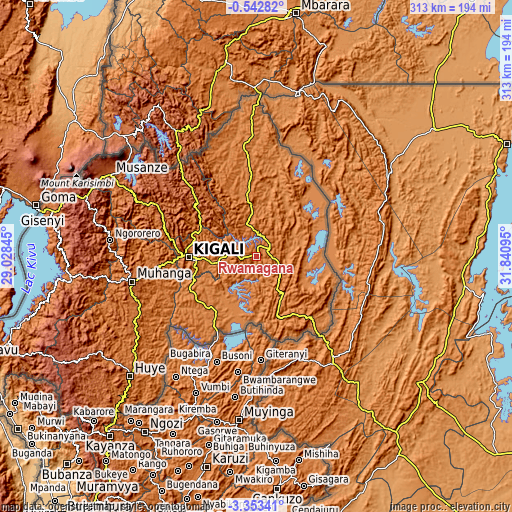 Topographic map of Rwamagana