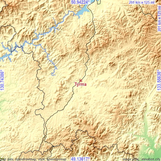 Topographic map of Tyrma