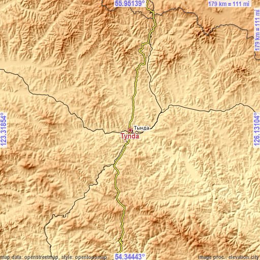 Topographic map of Tynda