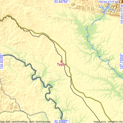 Topographic map of Tygda