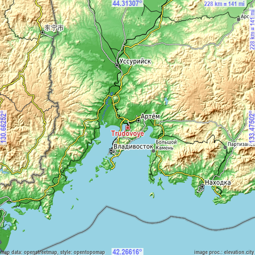 Topographic map of Trudovoye