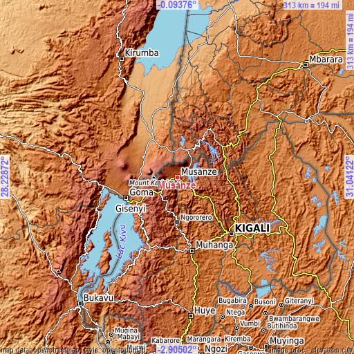 Topographic map of Musanze
