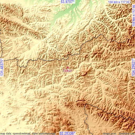 Topographic map of Tokur