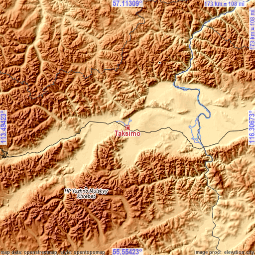 Topographic map of Taksimo