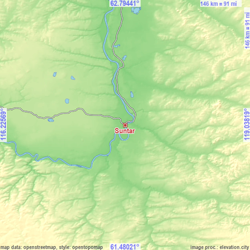 Topographic map of Suntar