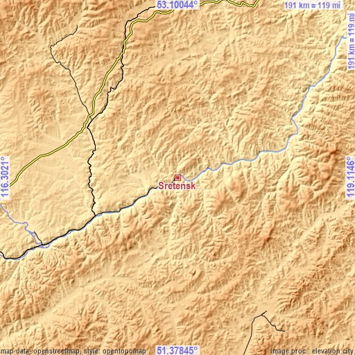 Topographic map of Sretensk