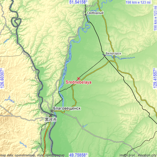 Topographic map of Srednebelaya