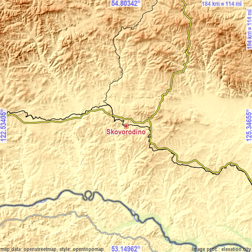 Topographic map of Skovorodino