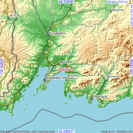 Topographic map of Shkotovo