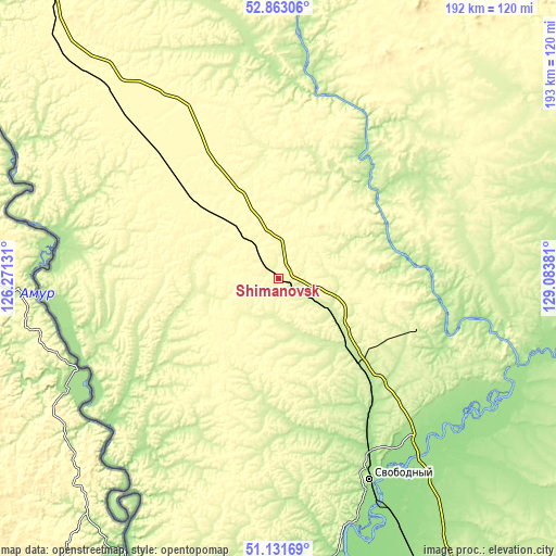 Topographic map of Shimanovsk