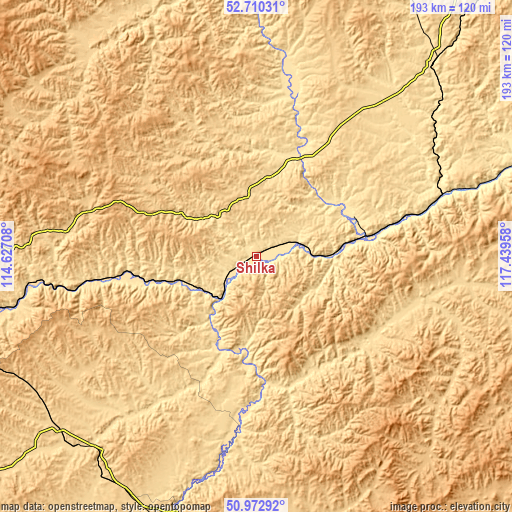 Topographic map of Shilka