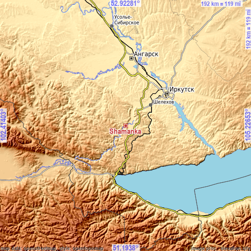 Topographic map of Shamanka