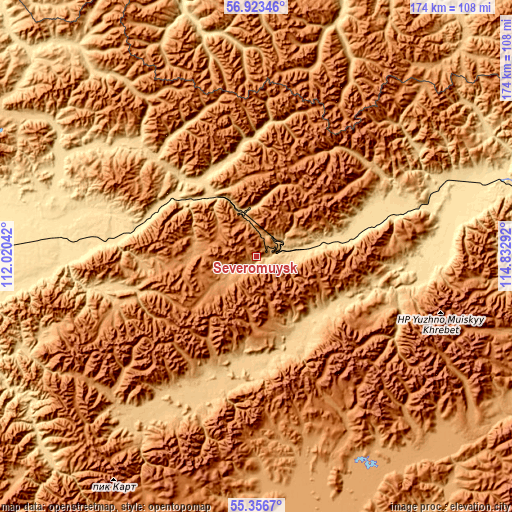 Topographic map of Severomuysk