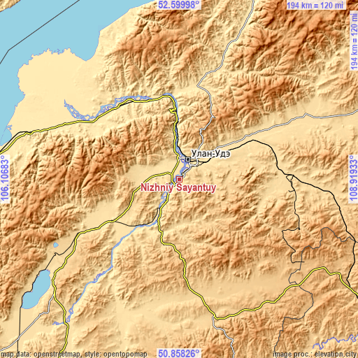 Topographic map of Nizhniy Sayantuy
