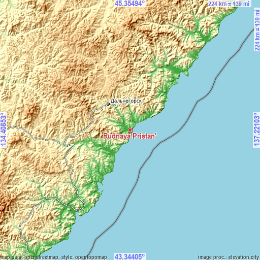 Topographic map of Rudnaya Pristan’