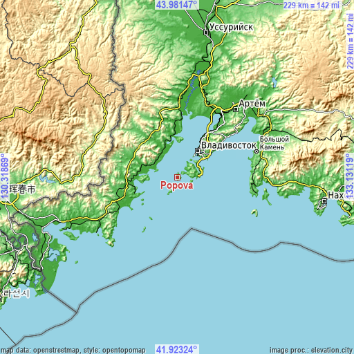 Topographic map of Popova