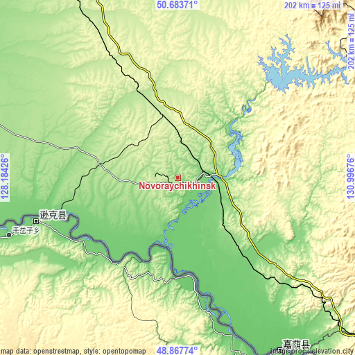 Topographic map of Novoraychikhinsk