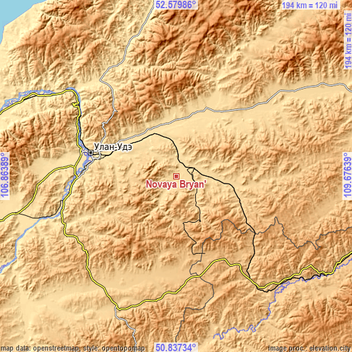 Topographic map of Novaya Bryan’