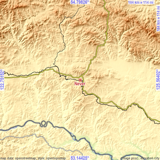 Topographic map of Never