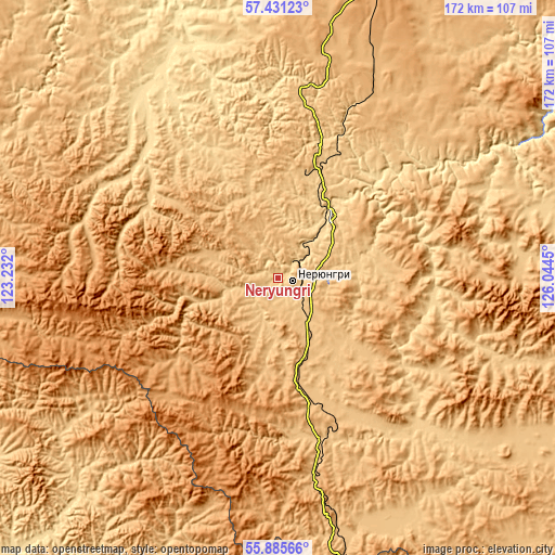 Topographic map of Neryungri