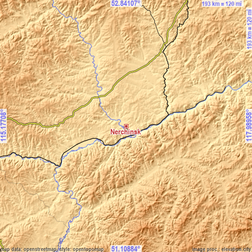 Topographic map of Nerchinsk