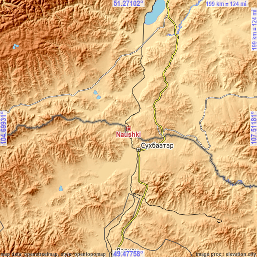 Topographic map of Naushki