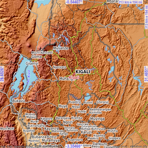 Topographic map of Kigali