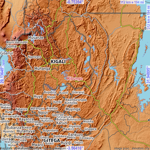 Topographic map of Kibungo