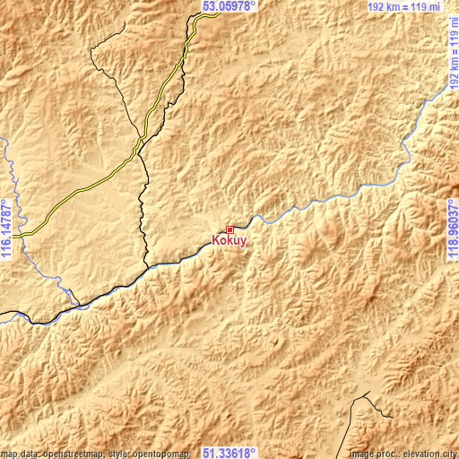 Topographic map of Kokuy