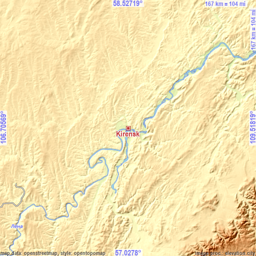 Topographic map of Kirensk