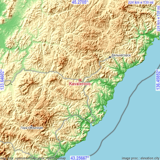 Topographic map of Kavalerovo