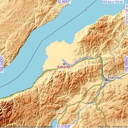 Topographic map of Kabansk