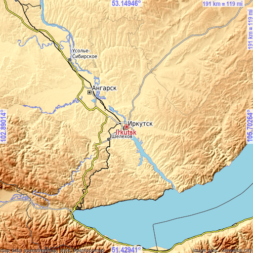 Topographic map of Irkutsk