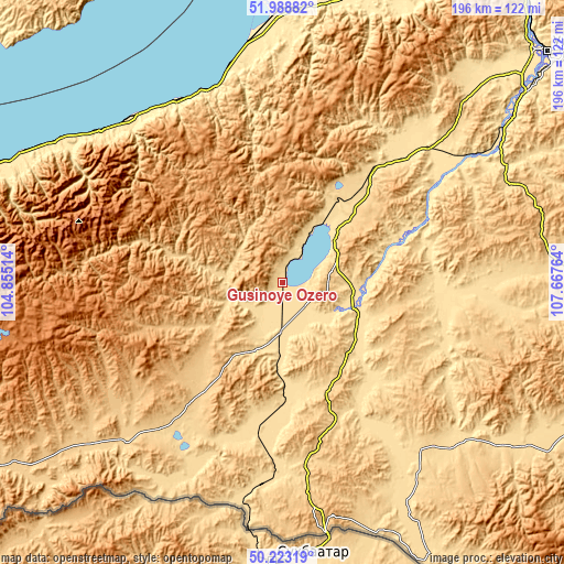 Topographic map of Gusinoye Ozero