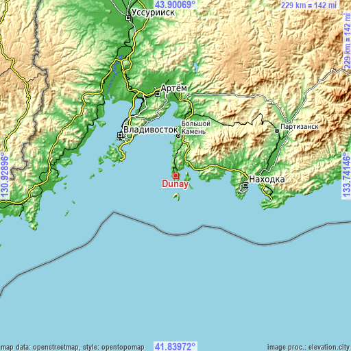 Topographic map of Dunay