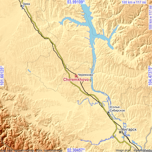 Topographic map of Cheremkhovo