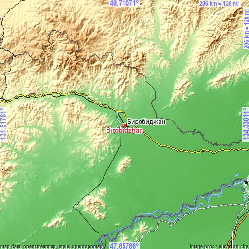 Topographic map of Birobidzhan