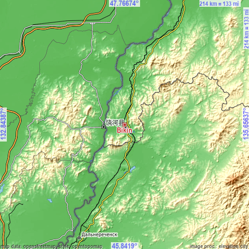 Topographic map of Bikin