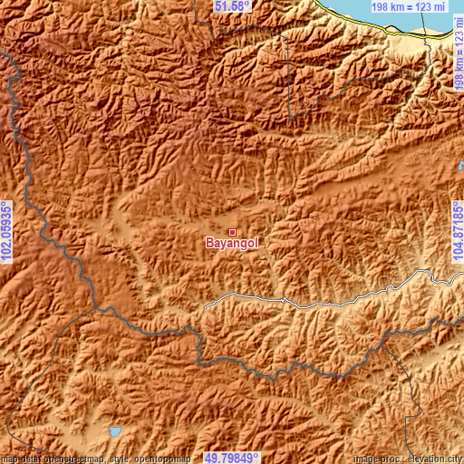 Topographic map of Bayangol