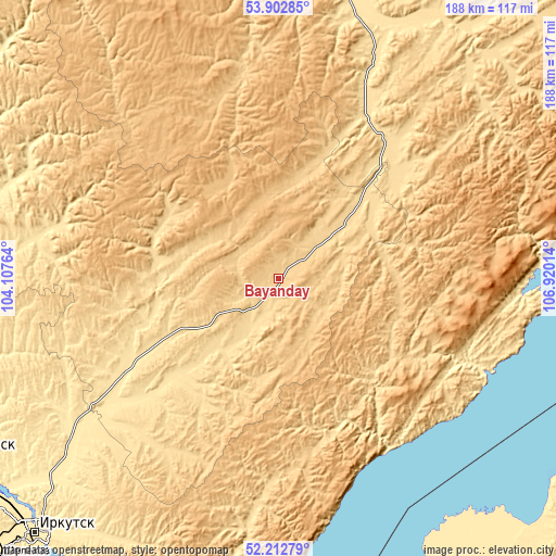 Topographic map of Bayanday