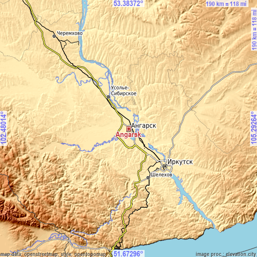 Topographic map of Angarsk