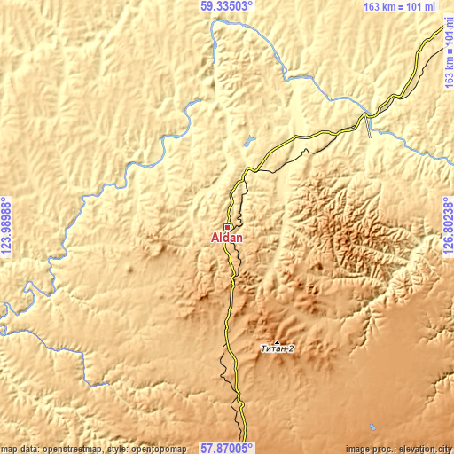 Topographic map of Aldan