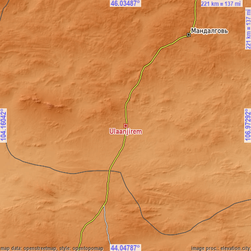 Topographic map of Ulaanjirem