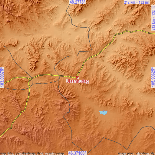 Topographic map of Ulaanhudag