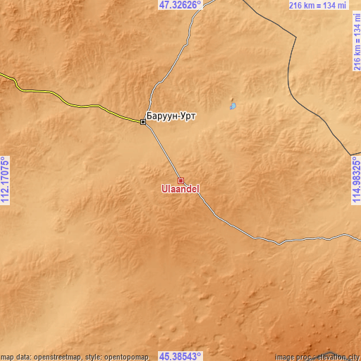 Topographic map of Ulaandel