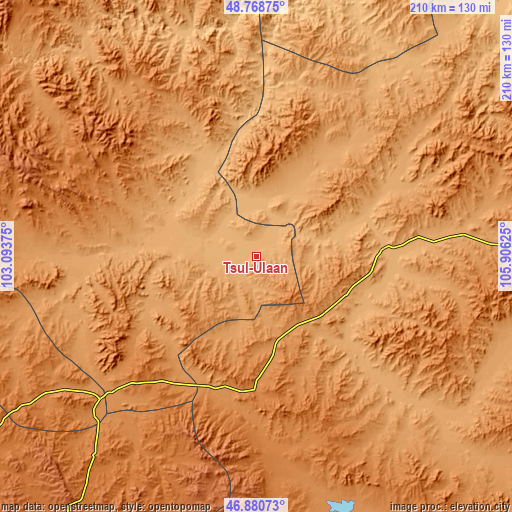 Topographic map of Tsul-Ulaan