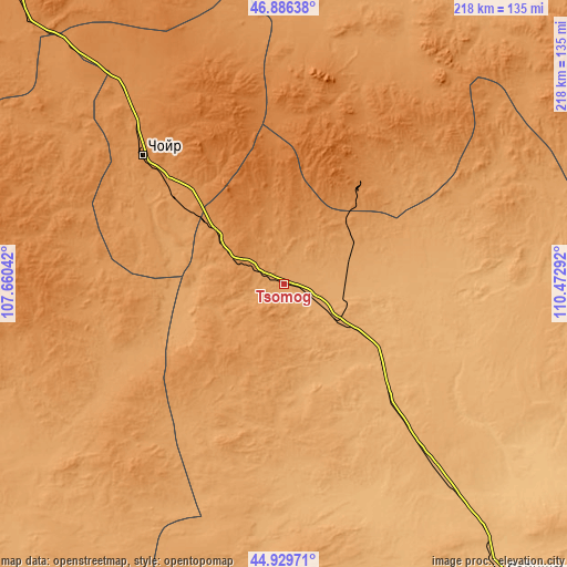 Topographic map of Tsomog