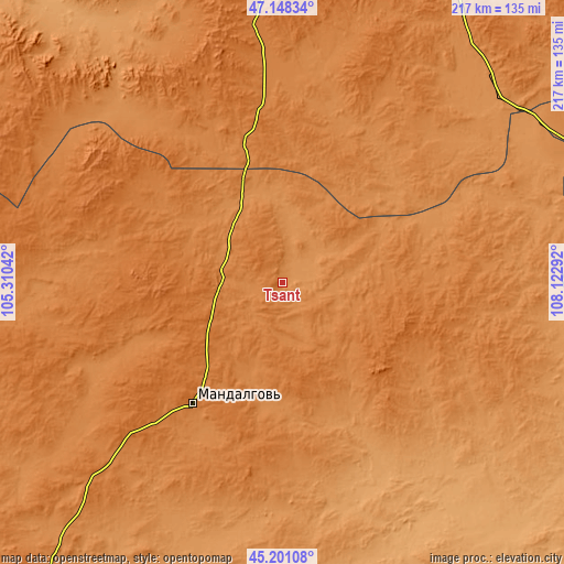 Topographic map of Tsant