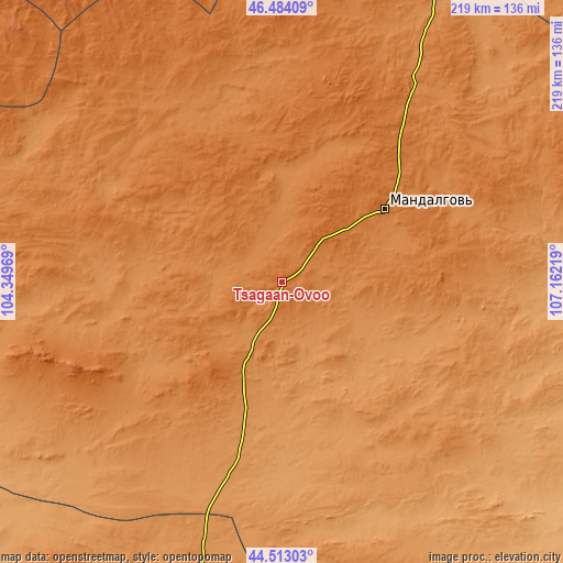 Topographic map of Tsagaan-Ovoo