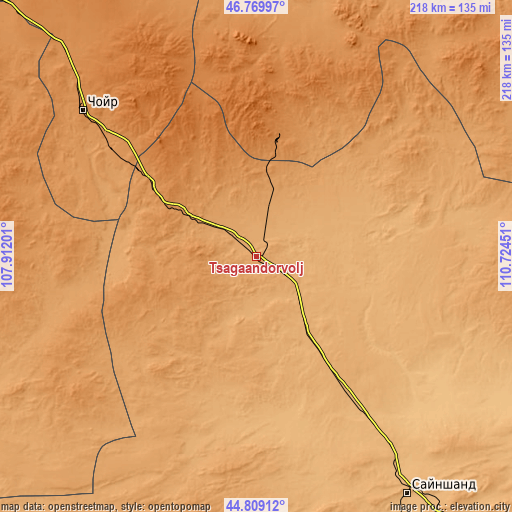 Topographic map of Tsagaandörvölj